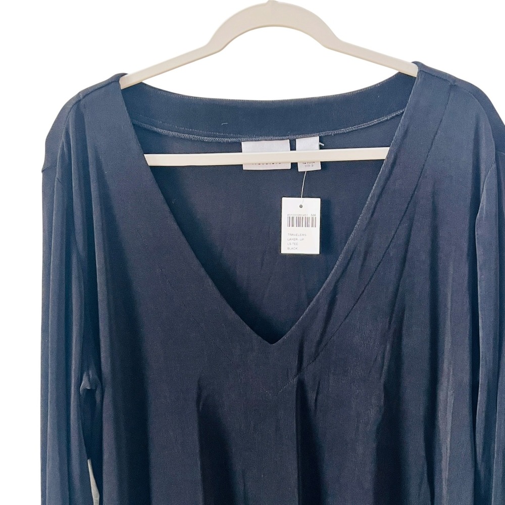 Chico's Travelers Layer-Up Tee Black V-Neck Top Size 3 (XL) NWT Casual Flowy - Picture 2 of 7